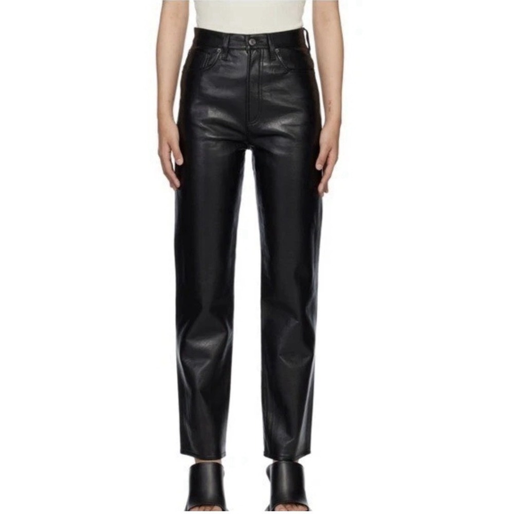 NWT AGOLDE 90s Pinch Waist Leather Pants Black Straight Leg 28 Grunge Streetwear